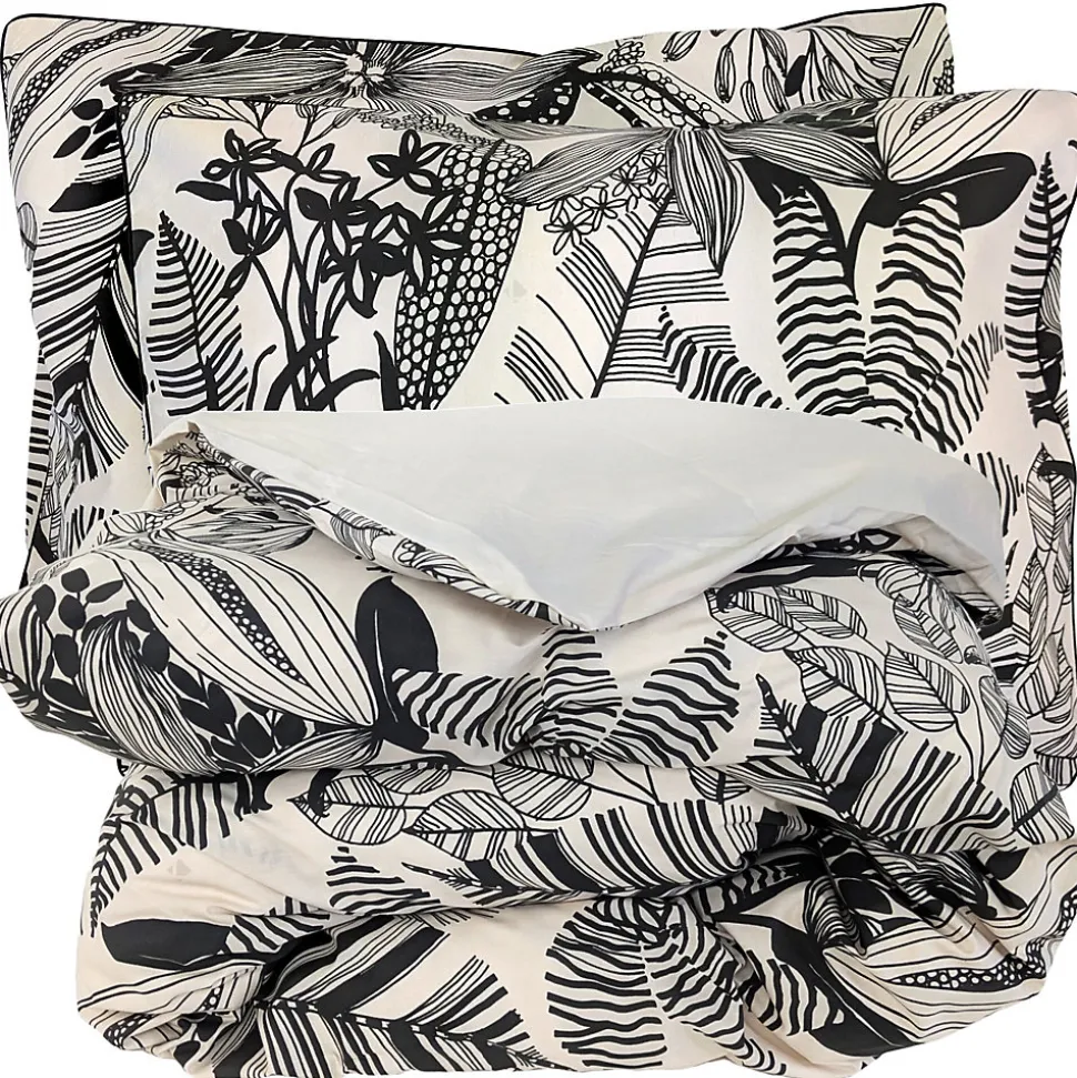 Parure de lit 240x220 cm taies 50x70 cm percale de coton ALBA beige/noir 3 pièces