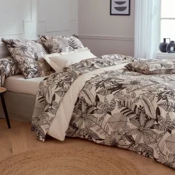 Parure de lit 240x220 cm taies 50x70 cm percale de coton ALBA beige/noir 3 pièces