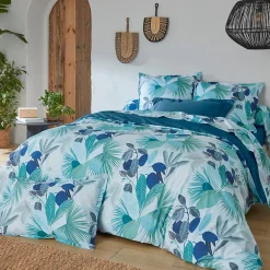 Parure de lit 260x240 cm taies 50x70 cm percale de coton MOOREA PACIFIC bleu/vert 3 pièces