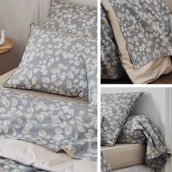 Parure de lit 300x240 cm taies 65x65 cm percale de coton LISON Gris 3 pièces