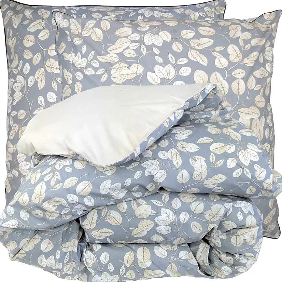 Parure de lit 300x240 cm taies 65x65 cm percale de coton LISON Gris 3 pièces