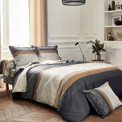 Parure de lit 280x240 cm 50x70 cm en satin de coton TIAGO noir