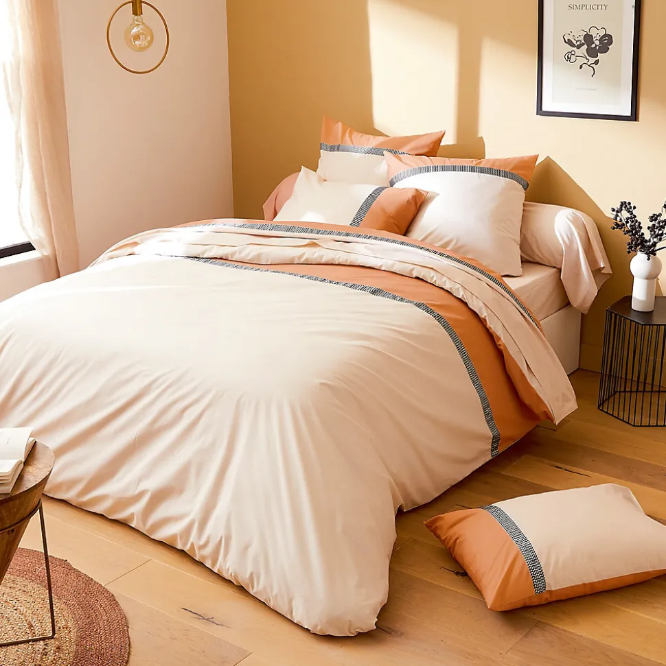 Parure de lit 140x200 cm 65x65 cm percale MACASSAR Cognac 2 pièces