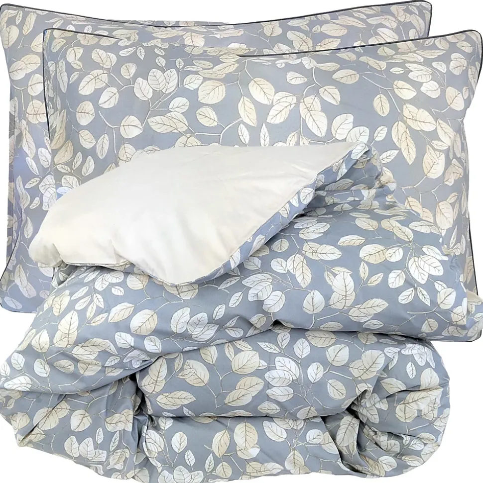 Parure de lit 280x240 cm 50x70 cm percale de coton LISON Gris 3 pièces