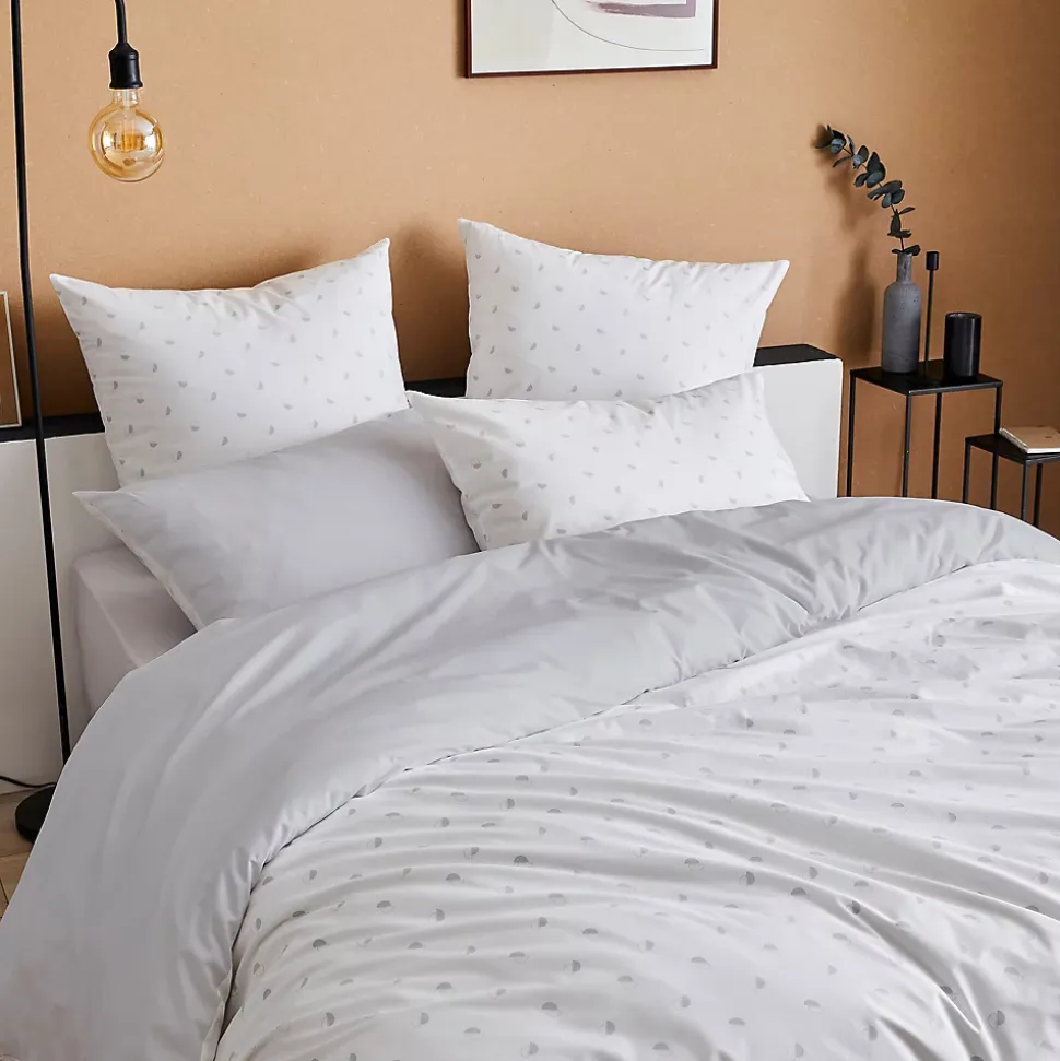 Parure de lit 260x240 cm 50x70 cm percale ALEX gris Nuage 3 pièces