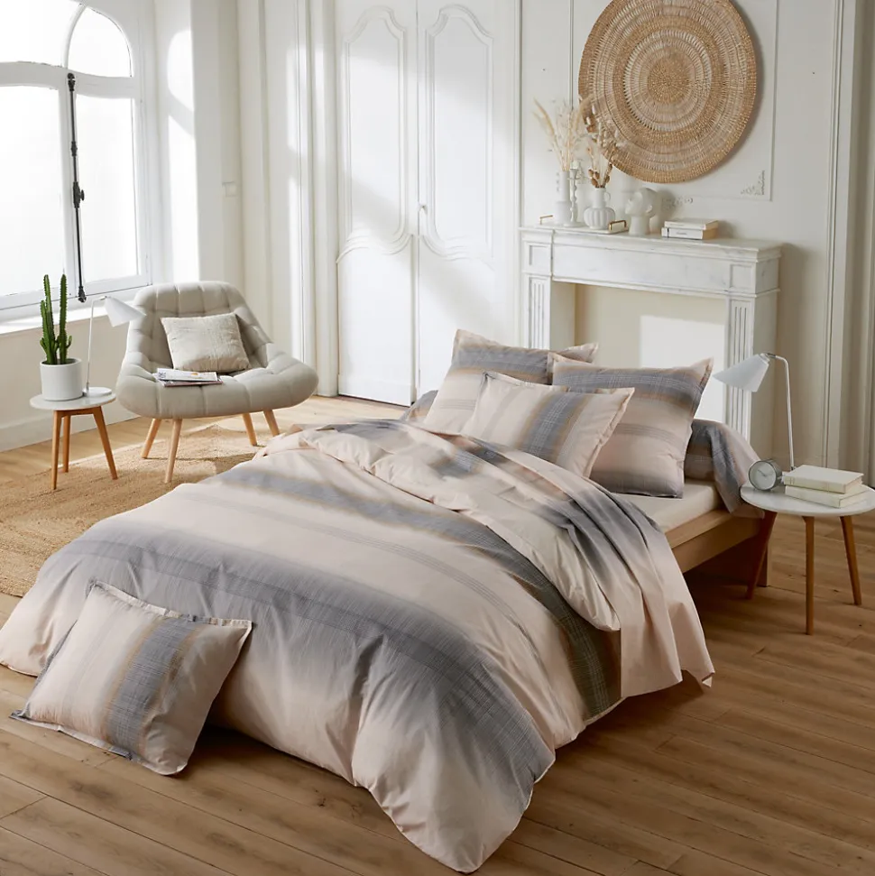 Parure de lit 260x240 cm 50x70 cm percale ESTEBAN beige 3 pièces