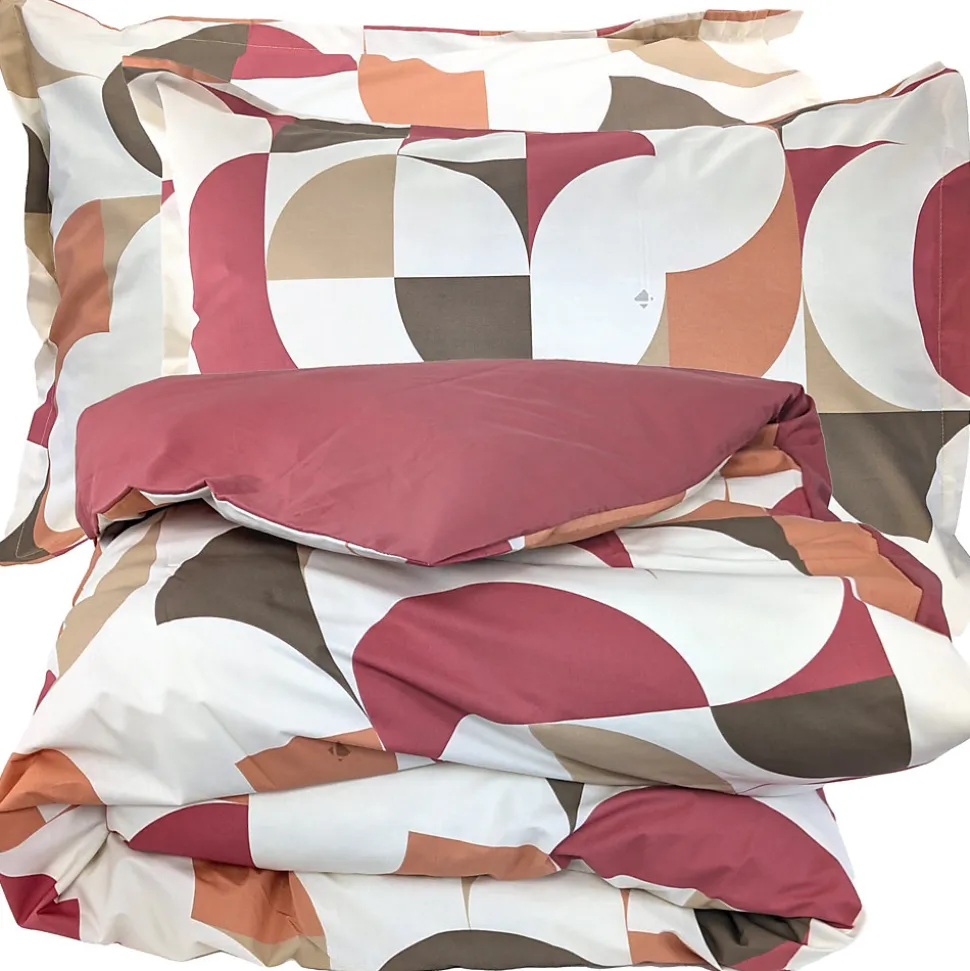 Parure de lit 280x240 cm 50x70 cm percale MODULO acajou 3 pièces