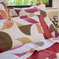 Parure de lit 140x200 cm 50x70 cm percale MODULO acajou 2 pièces