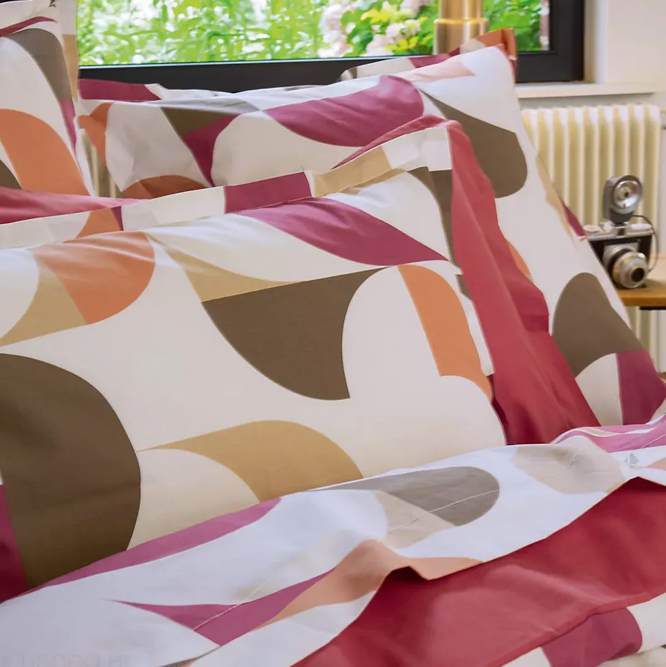 Parure de lit 140x200 cm 50x70 cm percale MODULO acajou 2 pièces