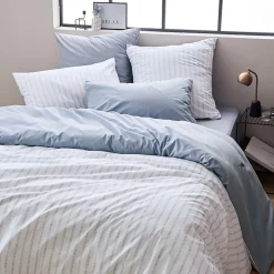 Parure de lit 260x240 cm 50x70 cm percale GABY bleu Baltique 3 pièces