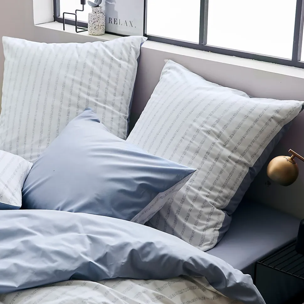 Parure de lit 260x240 cm 50x70 cm percale GABY bleu Baltique 3 pièces