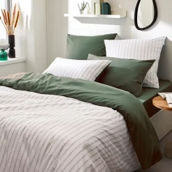 Parure de lit 240x220 cm 50x70 cm percale GABY vert Kaki 3 pièces