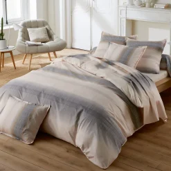 Parure de lit 200x200 cm 65x65 cm percale ESTEBAN beige 3 pièces