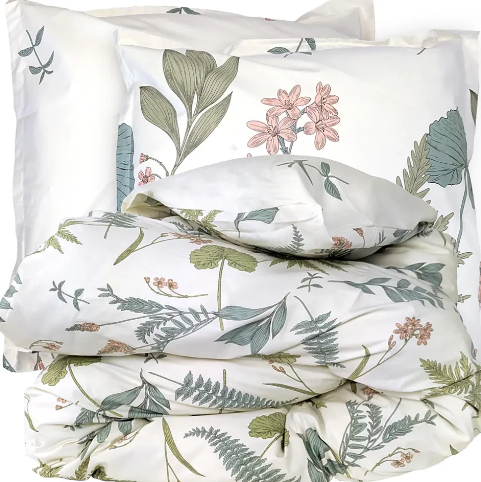 Parure de lit 240x220 cm 65x65 cm percale de coton FÉERIE Blanc sauge