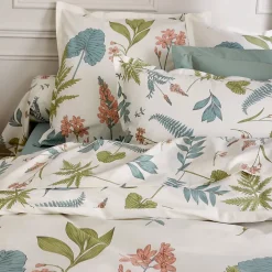 Parure de lit 240x220 cm 65x65 cm percale de coton FÉERIE Blanc sauge