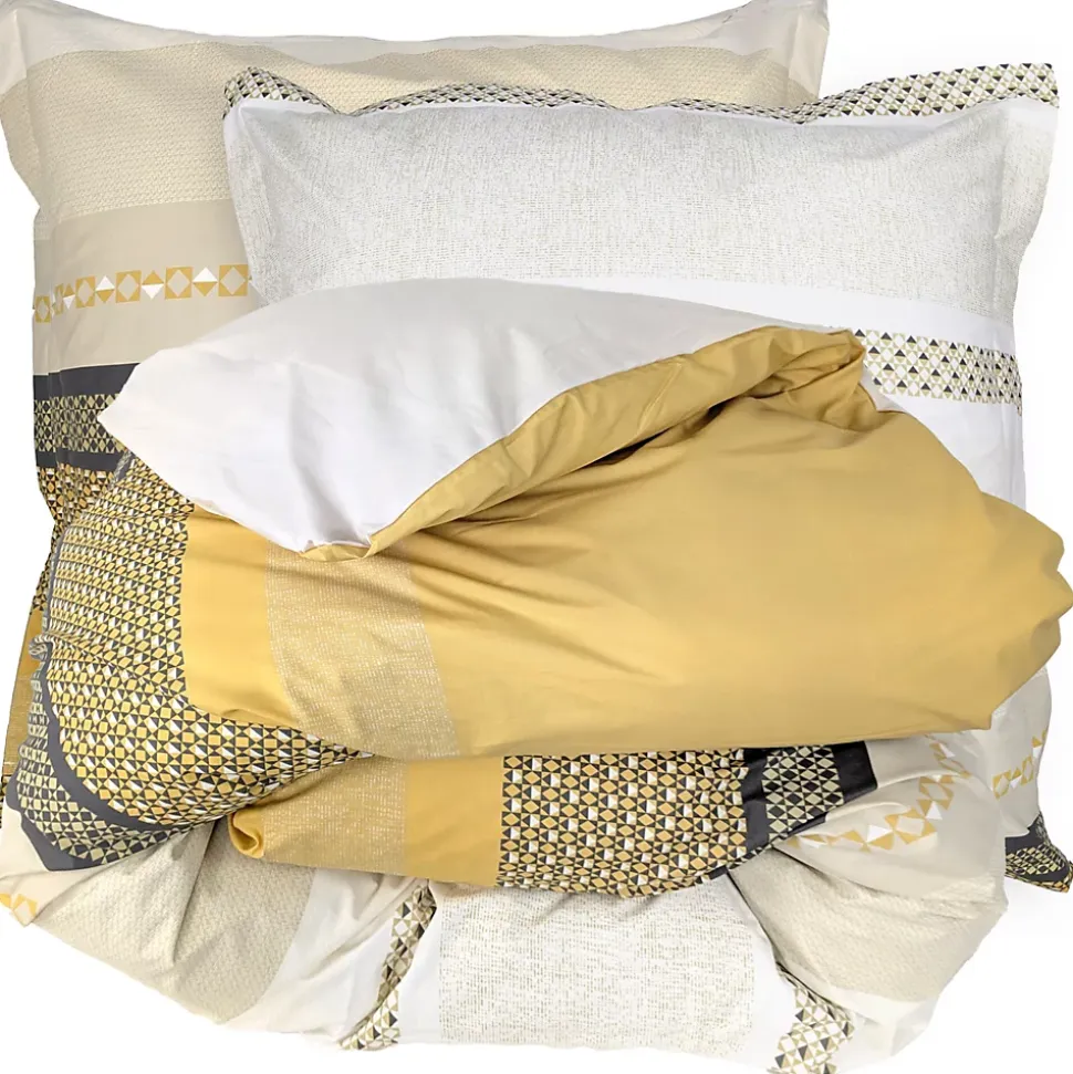 Parure de lit 260x240 cm 65x65 cm percale coton MARLOW Miel 3 pièces