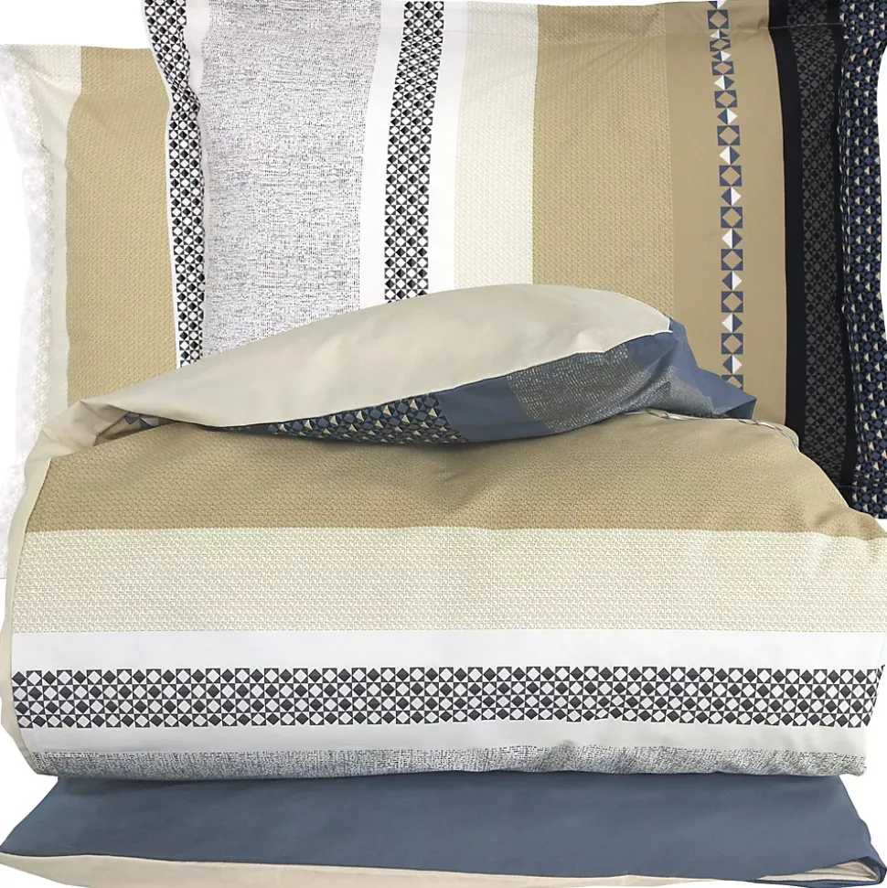 Parure de lit 280x240 cm 50x70 cm percale coton MARLOW acier