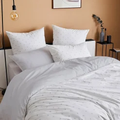 Parure de lit 200x200 cm 50x70 cm percale ALEX gris Nuage 3 pièces