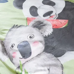 Parure de lit 200x200 cm 65x65 cm percale de coton PANDA vert 3 pièces