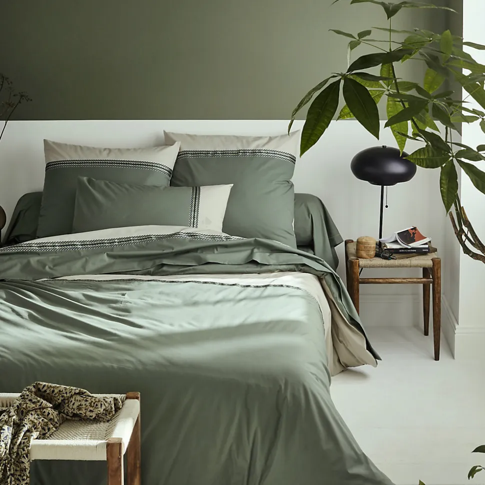 Parure de lit 140x200 cm 50x70 cm percale NOA vert Kaki 2 pièces