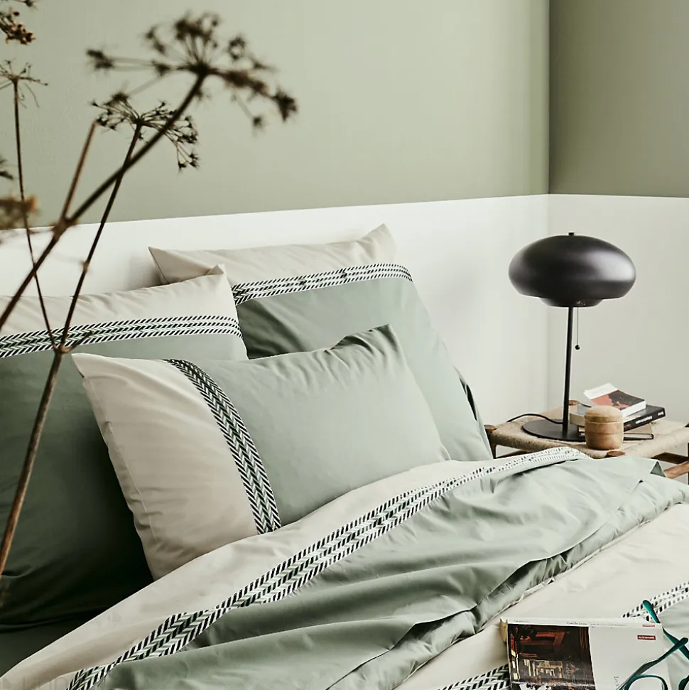 Parure de lit 140x200 cm 50x70 cm percale NOA vert Kaki 2 pièces