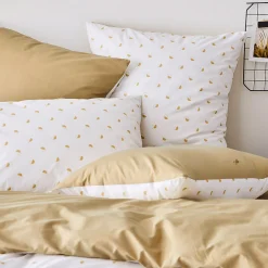 Parure de lit 240x220 cm 65x65 cm percale de coton ALEX marron Moka 3 pièces