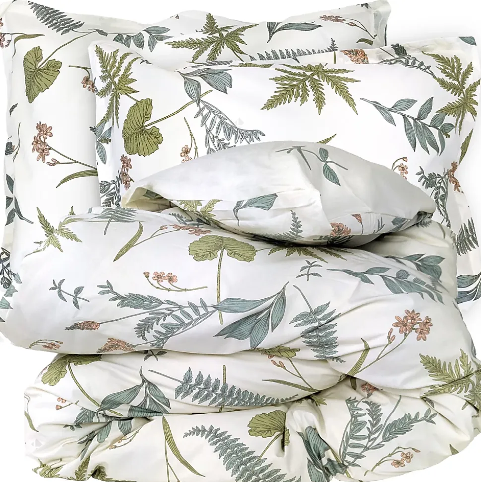 Parure de lit 260x240 cm 50x70 cm percale de coton FÉERIE Blanc sauge