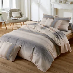 Parure de lit 200x200 cm 50x70 cm percale ESTEBAN beige 3 pièces