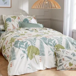 Parure de lit 140x200 cm 50x70 cm percale de coton FÉERIE Blanc sauge