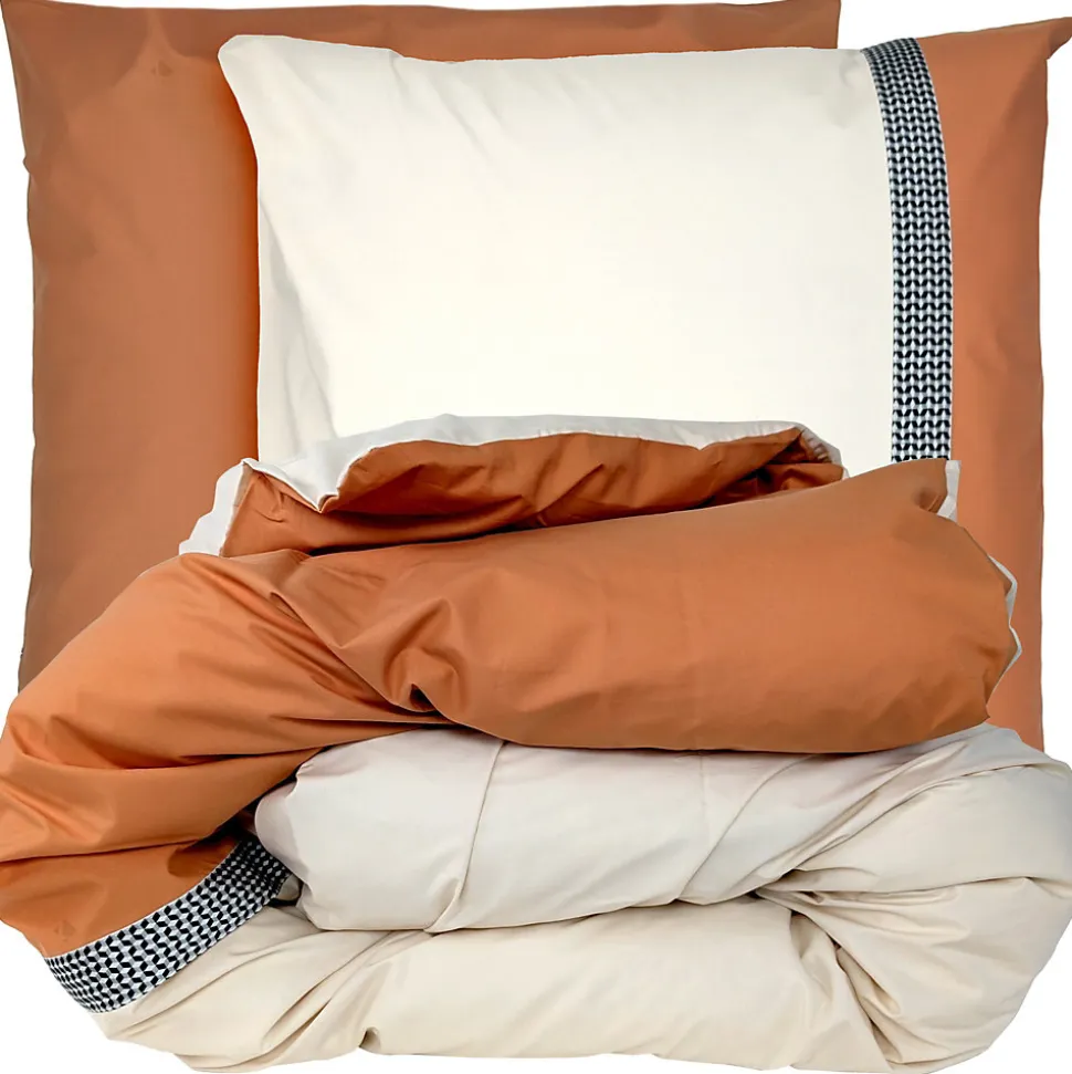 Parure de lit 200x200 cm 65x65 cm percale MACASSAR Cognac 3 pièces