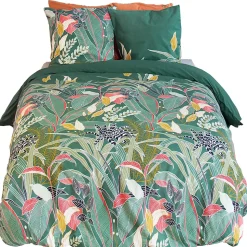 Parure de lit 240x220cm en coton GIGAJUNG vert motif tropical 3 pièces