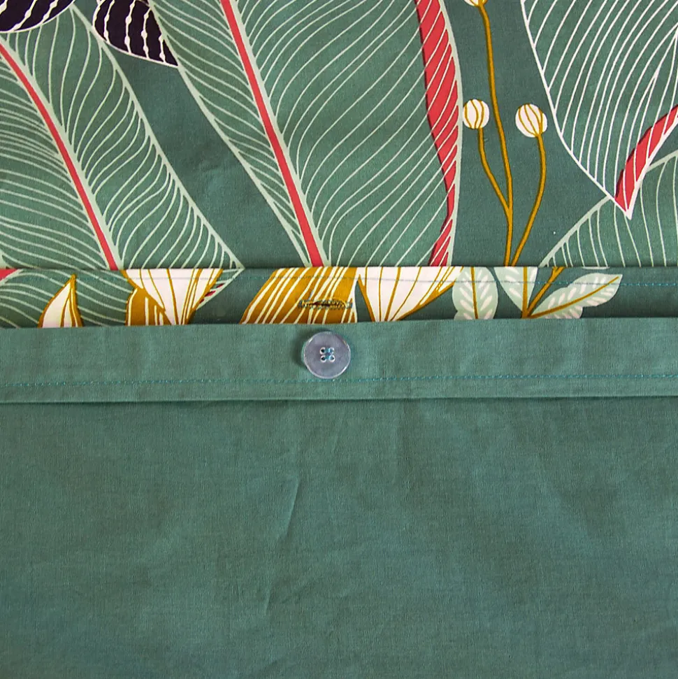Parure de lit 240x220cm en coton GIGAJUNG vert motif tropical 3 pièces