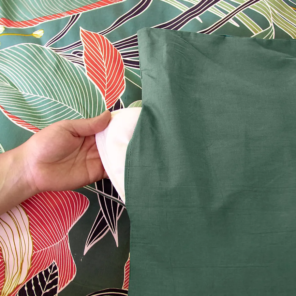 Parure de lit 240x220cm en coton GIGAJUNG vert motif tropical 3 pièces