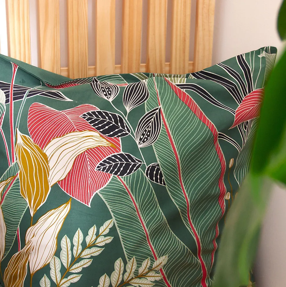 Parure de lit 240x220cm en coton GIGAJUNG vert motif tropical 3 pièces