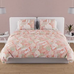 Parure housse de couette en coton 57 fils 240x220 cm TANZANIE corail, par Soleil d'ocre