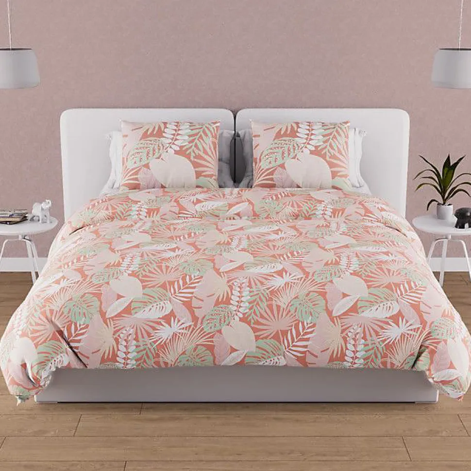 Parure housse de couette en coton 57 fils 240x220 cm TANZANIE corail, par Soleil d'ocre