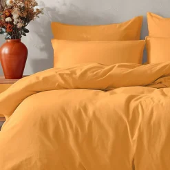 Parure housse de couette 140x200 cm avec 2 taies 65x65 cm en coton Caramel STUDIO