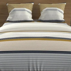 Parure housse de couette en coton 57 fils 240x220 cm THALES moutarde, par Soleil d'ocre