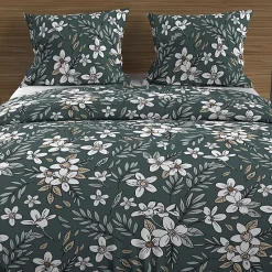 Parure housse de couette en coton 57 fils 240x220 cm MANON vert, par Soleil d'ocre