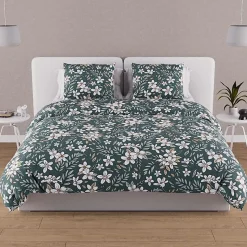 Parure housse de couette en coton 57 fils 240x220 cm MANON vert, par Soleil d'ocre