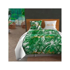 Parure housse de couette en coton 57 Fils/cm2 260x240 cm NOUMEA Vert et Blanc par Soleil d'ocre