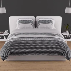 Parure housse de couette en coton 57 fils 240x220 cm THALES gris, par Soleil d'ocre