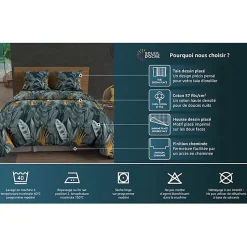 Parure housse de couette en coton 57 fils 240x220 cm THALES gris, par Soleil d'ocre