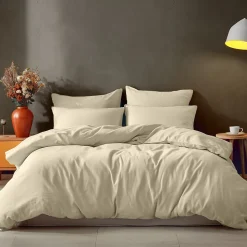 Parure housse de couette 200x200 cm avec 2 taies 50x70 cm en coton Ficelle STUDIO