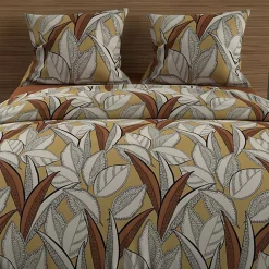 Parure housse de couette en coton 57 fils 260x240 cm TOGO moutarde, par Soleil d'ocre