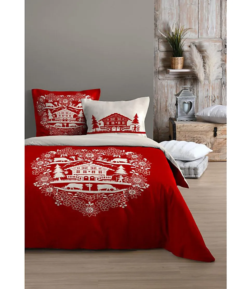 Parure housse de couette valloire rouge 240 x 220 cm - 100 % coton - 220x240cm - Rouge