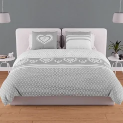 Parure housse de couette en coton 57 fils 240x220 cm PASSION gris, par Soleil d'ocre