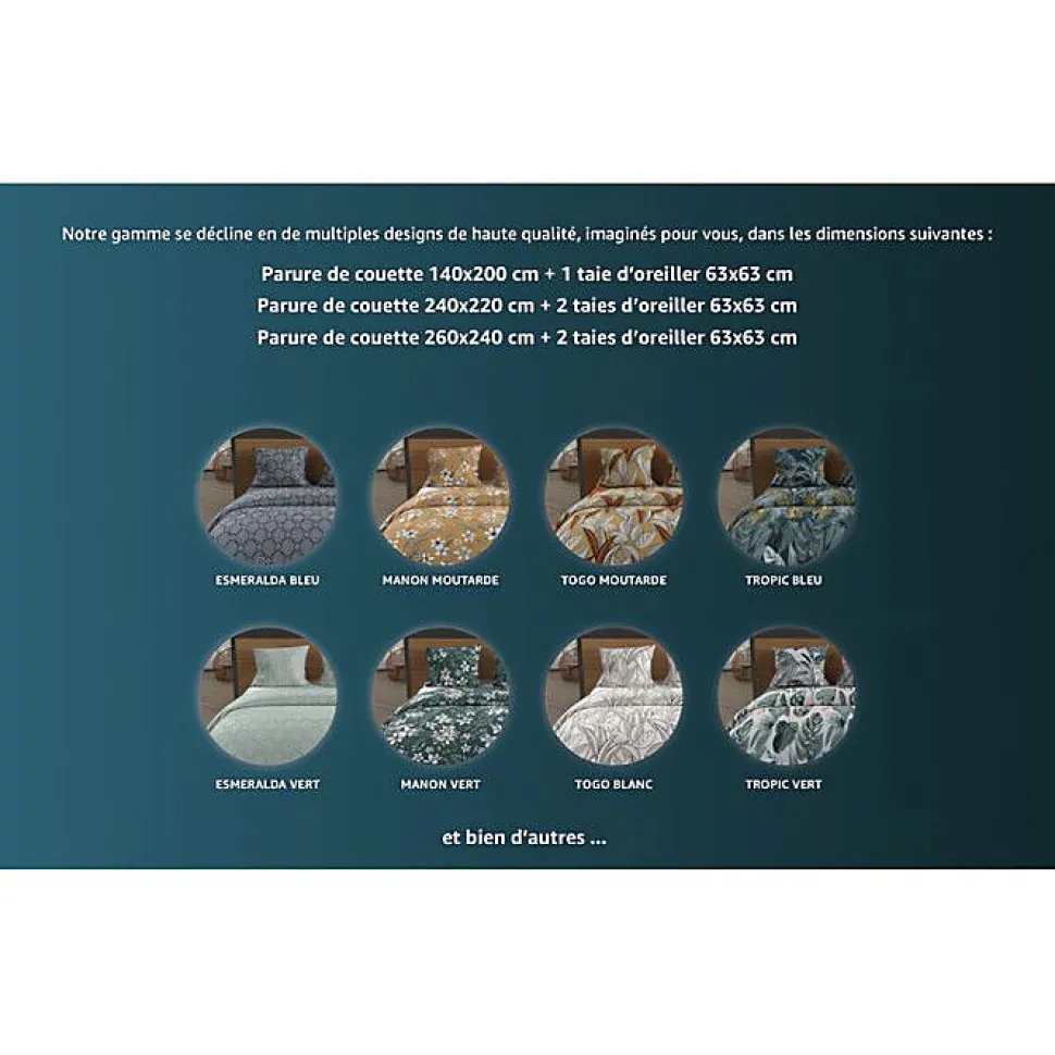 Parure housse de couette coton 57 fils 140x200 cm TOGO blanc, par Soleil d'ocre