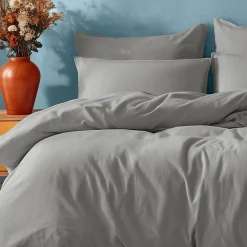 Parure housse de couette 240x220 cm avec 2 taies 50x70 cm en coton Gris Perle STUDIO