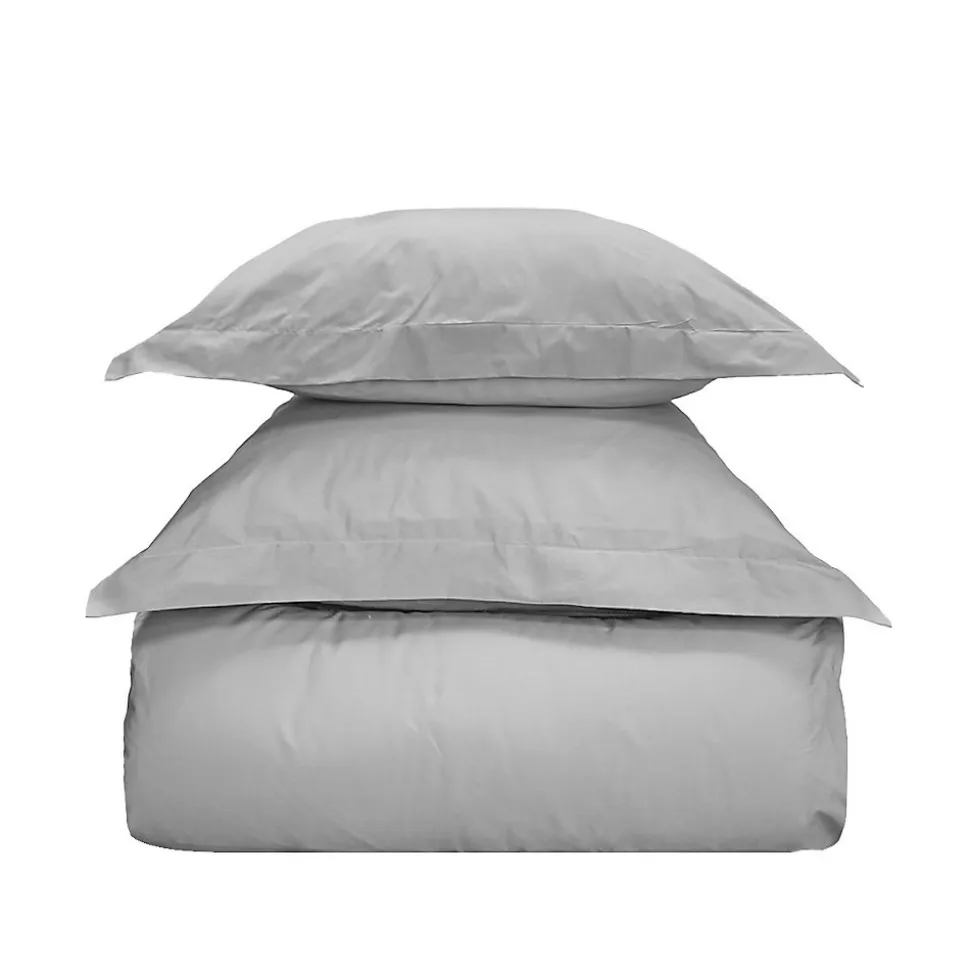 Parure housse de couette 240x220 cm avec 2 taies 65x65 cm en coton Gris Perle STUDIO